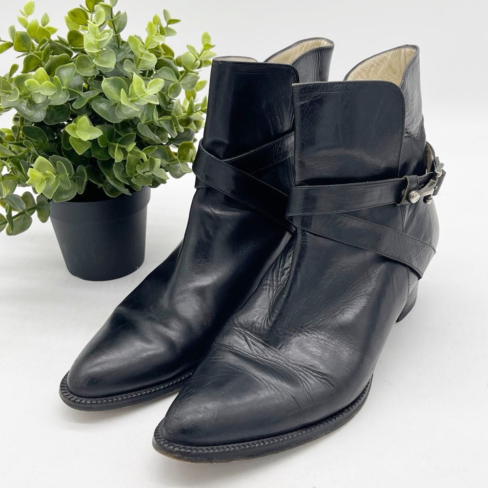 Paloma Black Leather Strap Buckle Ankle Boots Size 8.5